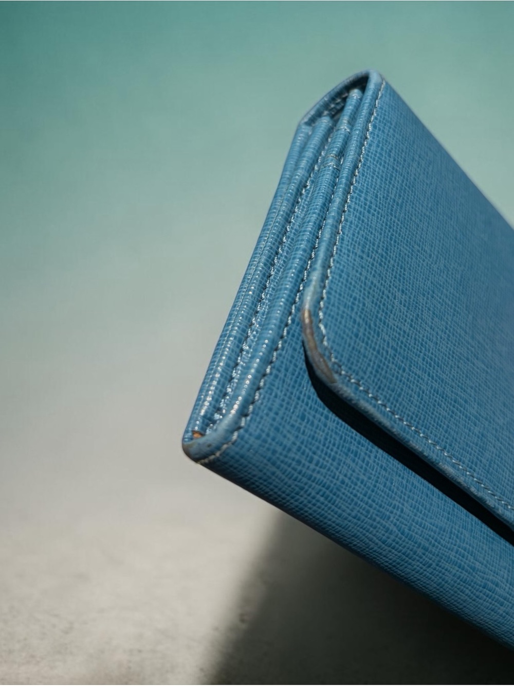 Fendi Blue Leather Continental Wallet with Gold Logo Plaque - Picture 12 of 16